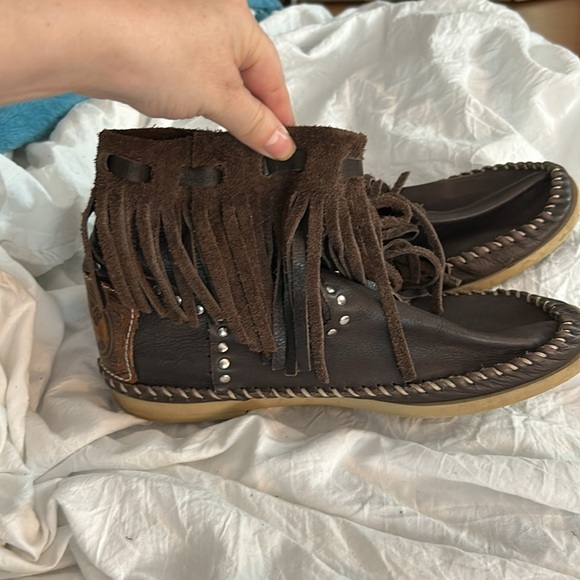 Vintage Hector Riccione Calf Leather Pull On Moccasin Fringe Studded Boots - Picture 8 of 12